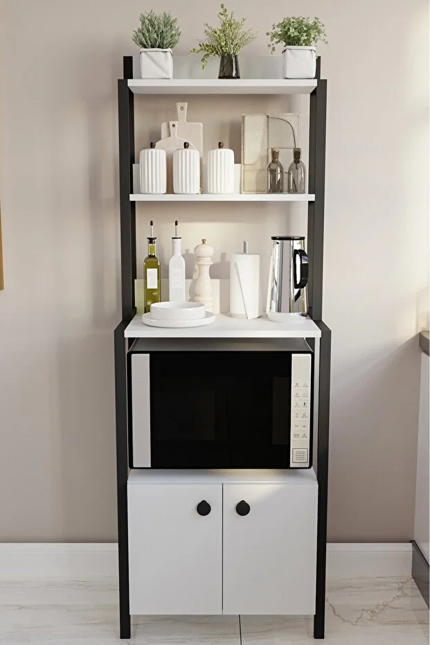 Çok Amaçlı Dolap Mutfak Bangosu mini Fırın Dolabı 2 Kapaklı Dolap Kahve Köşe beyaz